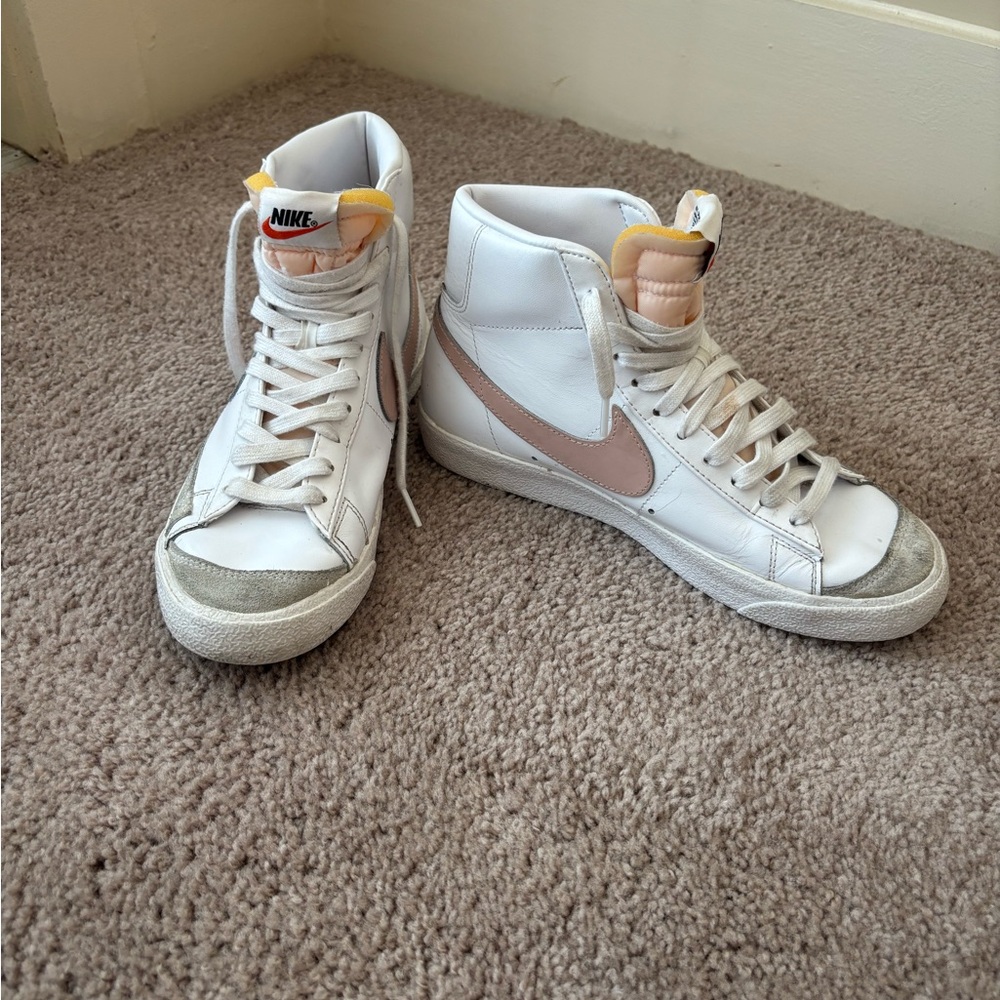 Nike White and Pink High-Top Sneakers